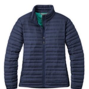 Stio women’s Pinion down sweater puffer jacket size S navy blue mountain shadow